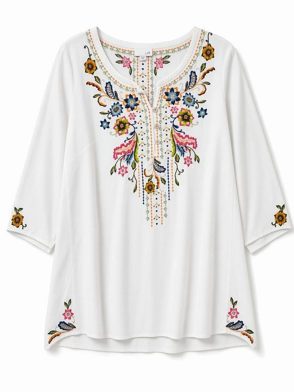 J. Jill Embroidered Knit Tunic Embroidered Floral Tunic in White Size Medium